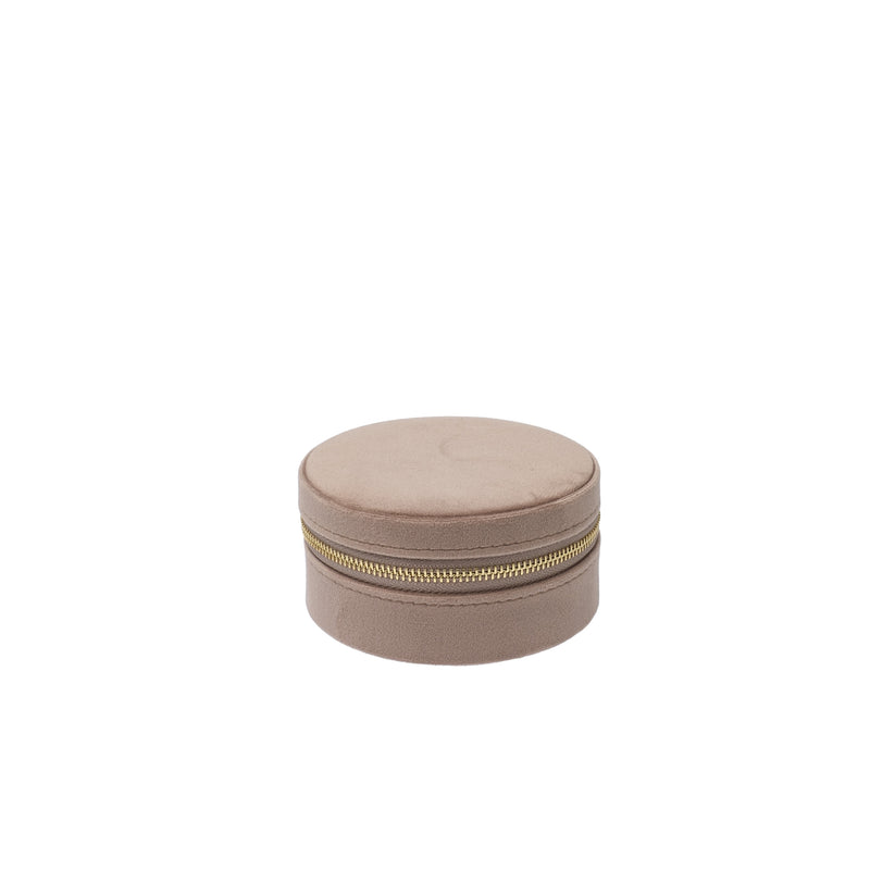 VELVET JEWELLERY BOX ROUND TAUPE