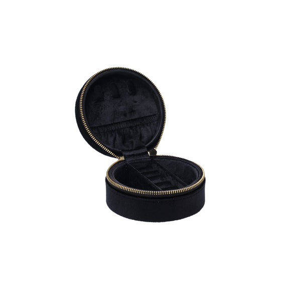 VELVET JEWELLERY BOX ROUND BLACK