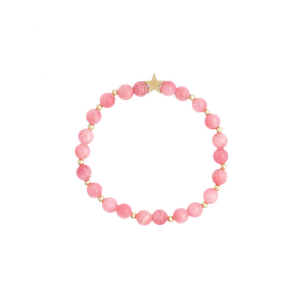 STONE BEAD BRACELET 6 MM W/GOLD BEADS CANDY PINK