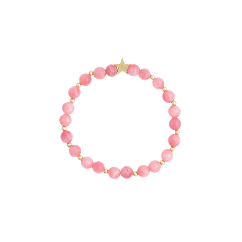STONE BEAD BRACELET 6 MM W/GOLD BEADS CANDY PINK