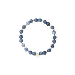 STONE BEAD BRACELET 6 MM W/GOLD BEADS STEEL BLUE