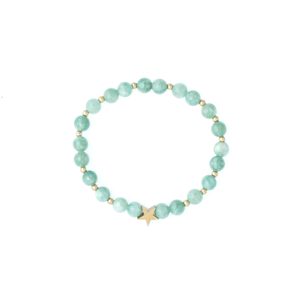 STONE BEAD BRACELET 6 MM W/GOLD BEADS GREEN BURMA JADE