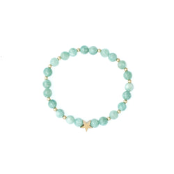 STONE BEAD BRACELET 6 MM W/GOLD BEADS GREEN JADE