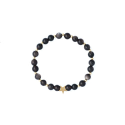 STONE BEAD BRACELET 6 MM W/GOLD BEADS ANTRACITE