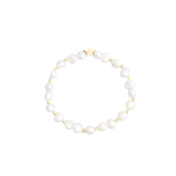 PEARL BEAD BRACELET 6 MM W/GOLD BEADS WHITE PEARL