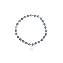 STONE BEAD BRACELET 4 MM W/GOLD BEADS STEEL BLUE