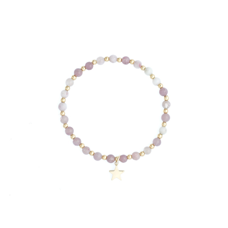 STONE BEAD BRACELET 4 MM W/GOLD BEADS GRAPE