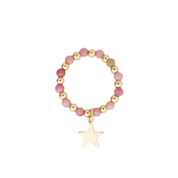 STONE BEAD RING 3 MM W/STAR DUSTY ROSE