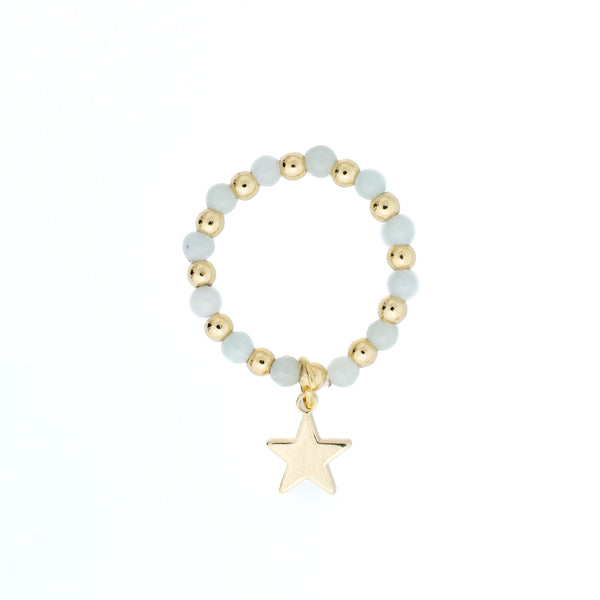 STONE BEAD RING 3 MM W/STAR AQUAMARINE