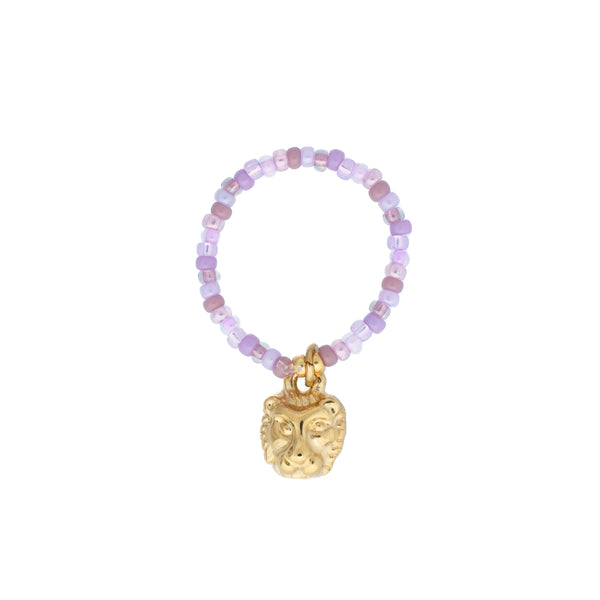 GLASS BEAD RING 2 MM LAVENDEL W/LION CHARM