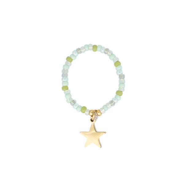 GLASS BEAD RING 2 MM OCEAN GREEN W/STAR CHARM