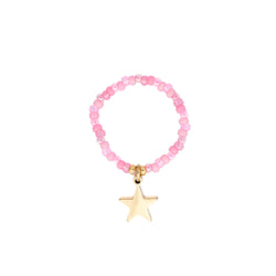 GLASS BEAD RING 2 MM PINK W/STAR CHARM