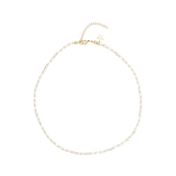 STONE BEAD NECKLACE 3 MM W/GOLD BEADS WHITE MARBLE