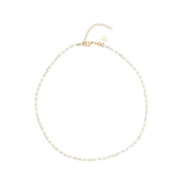 STONE BEAD NECKLACE 3 MM W/GOLD BEADS WHITE MARBLE