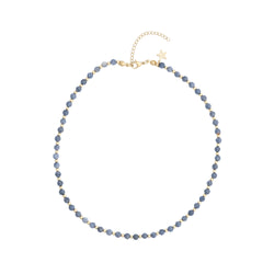 STONE BEAD NECKLACE 4 MM W/GOLD BEADS STEEL BLUE