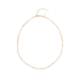 STONE BEAD NECKLACE 4 MM W/GOLD BEADS ROSE