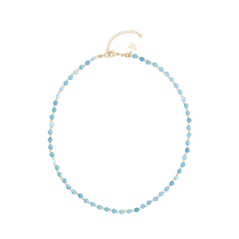 STONE BEAD NECKLACE 4 MM W/GOLD BEADS TURQUOISE