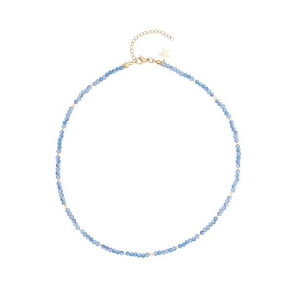 CRYSTAL BEAD NECKLACE 3 MM SPARKLED LIGHT BLUE