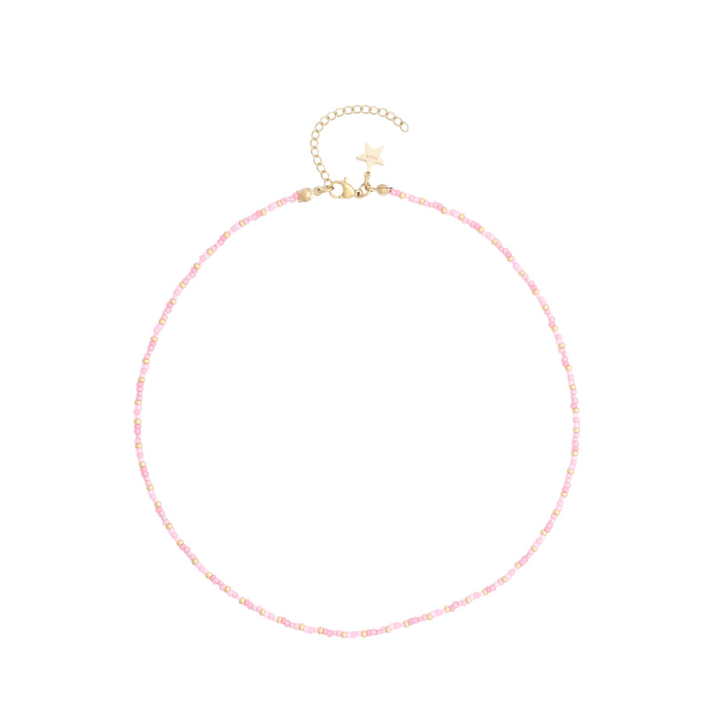 GLASS BEAD NECKLACE 2 MM PINK