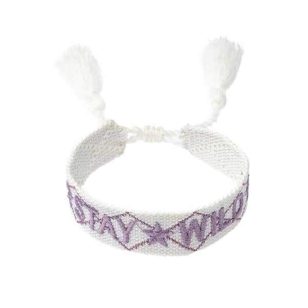 WOVEN FRIENDSHIP BRACELET - "Stay Wild" White W/Lavendel