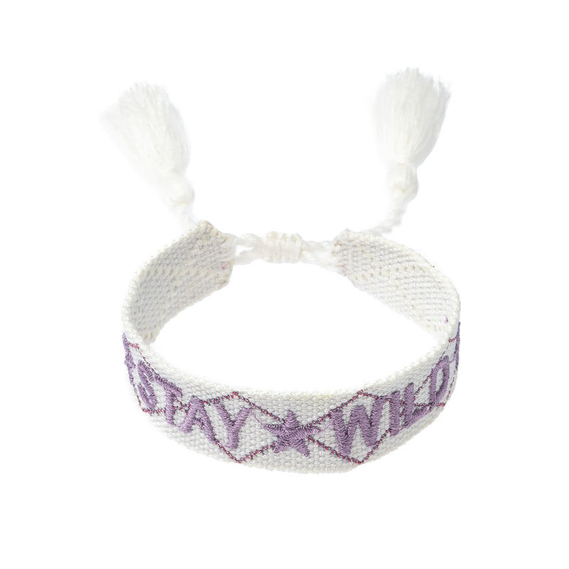 WOVEN FRIENDSHIP BRACELET - "Stay Wild" White W/Lavendel