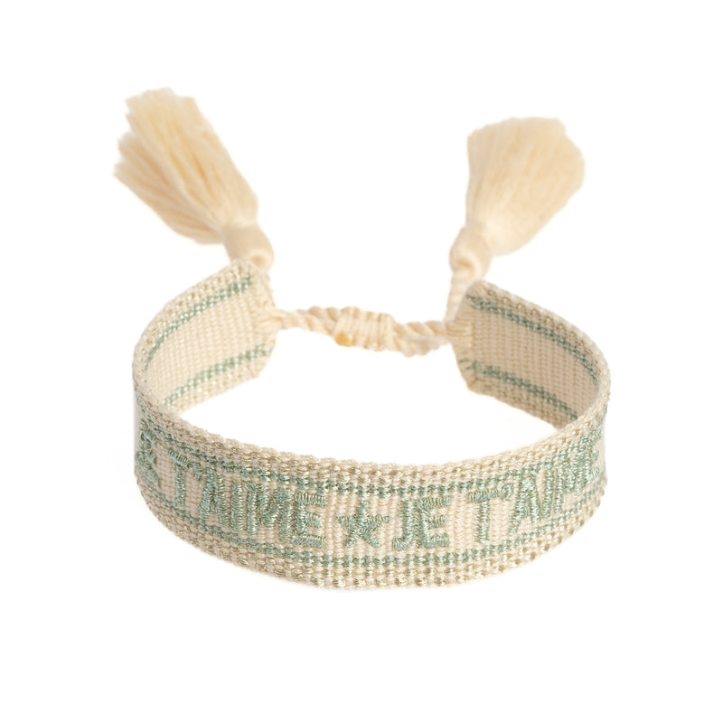 WOVEN FRIENDSHIP BRACELET - "JE T'AIME" VANILLA W/SPARKLED OCEAN