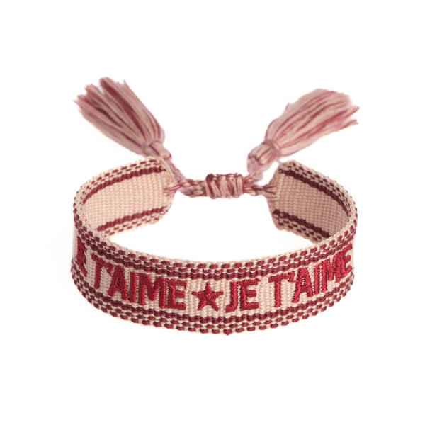 WOVEN FRIENDSHIP BRACELET - "JE T'AIME" LIGHT MAROON