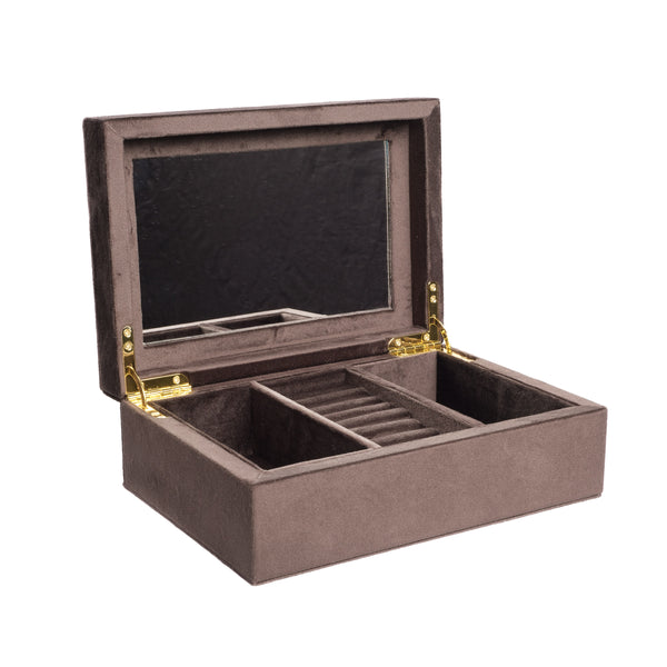 VELVET JEWELLERY BOX LARGE CHOCOLATE BROWN