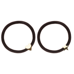 2 PK VELVET HAIR TIE CHOCOLATE BROWN W/GOLD HEART & STAR