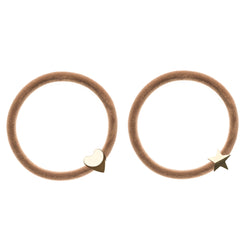 2 PK VELVET HAIR TIE SAND W/GOLD HEART & STAR