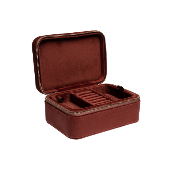 VELVET JEWELLERY BOX MAHOGANY