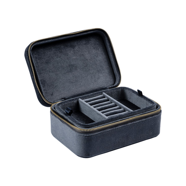 VELVET JEWELLERY BOX SPARKLED STEEL BLUE