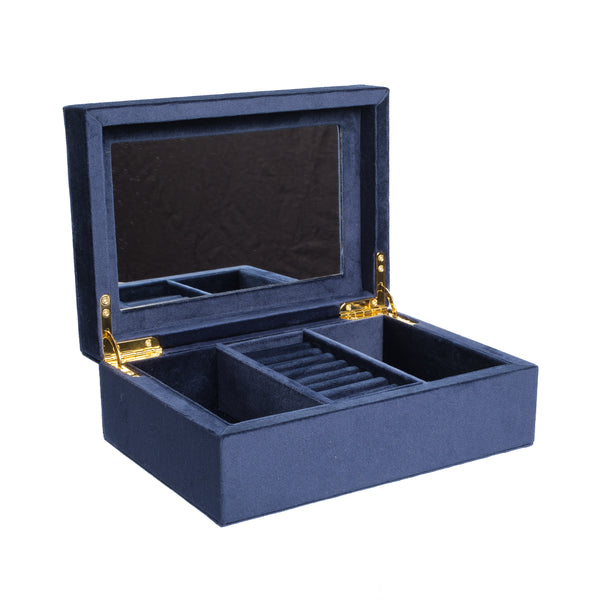 VELVET JEWELLERY BOX LARGE NAVY BLUE