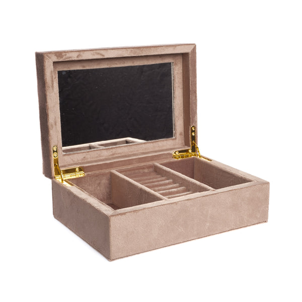 VELVET JEWELLERY BOX LARGE WARM TAUPE