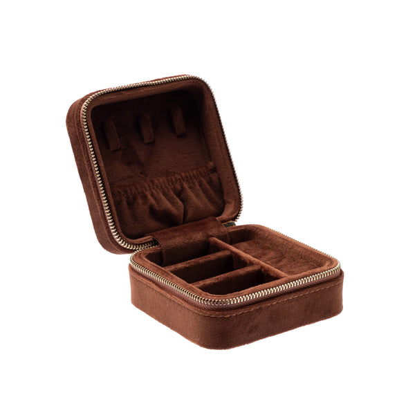 VELVET JEWELLERY BOX MINI COGNAC