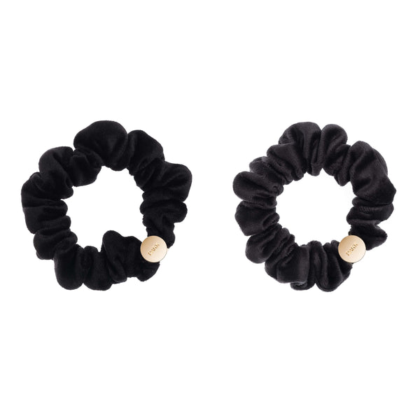 2 PK VELVET MINI SCRUNCHIE BLACK & CHARCOAL