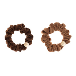 2 PK VELVET MINI SCRUNCHIE COGNAC & CAMEL