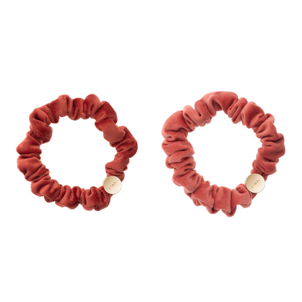 2 PK VELVET MINI SCRUNCHIE DARK TERRACOTTA & TERRACOTTA