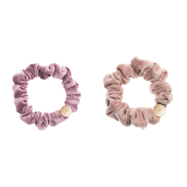 2 PK VELVET MINI SCRUNCHIE DUSTY GRAPE & PALE ROSE