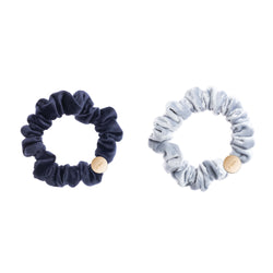 2 PK VELVET MINI SCRUNCHIE NAVY BLUE & COOL BLUE