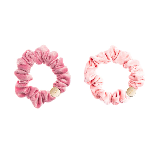 2 PK VELVET MINI SCRUNCHIE PALE PINK & BALLERINA ROSE