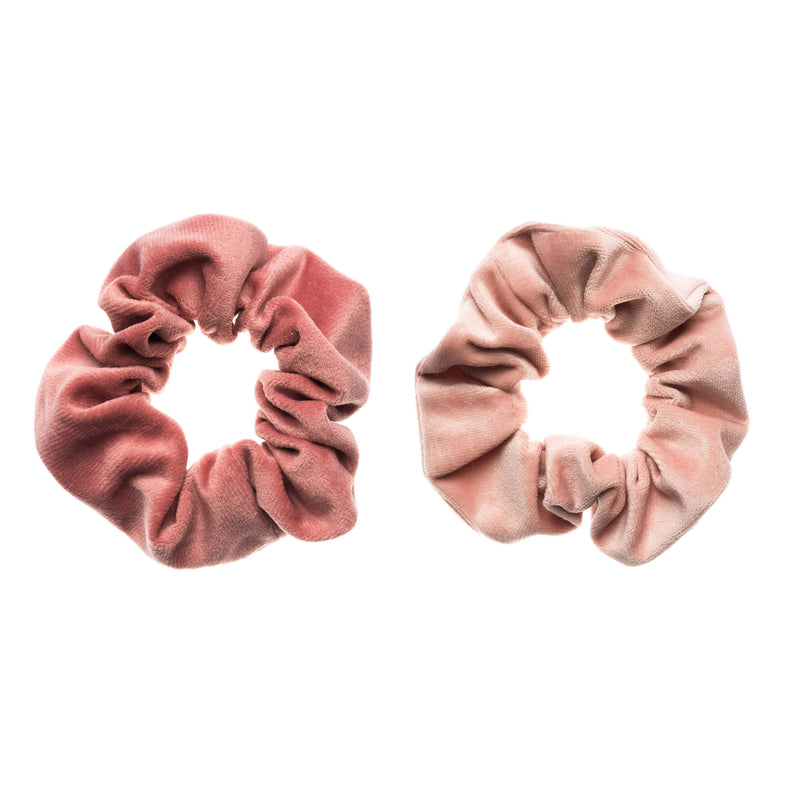 2 PK VELVET SCRUNCHIE BLUSH ROSE & PALE ROSE