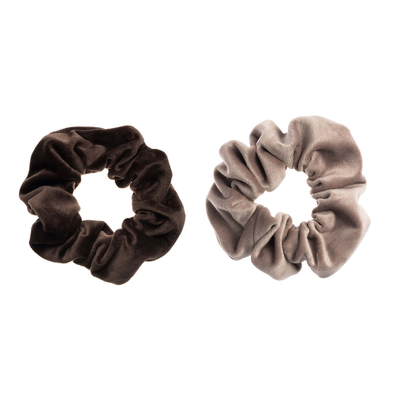 2 PK VELVET SCRUNCHIE CHOCOLATE BROWN & TAUPE