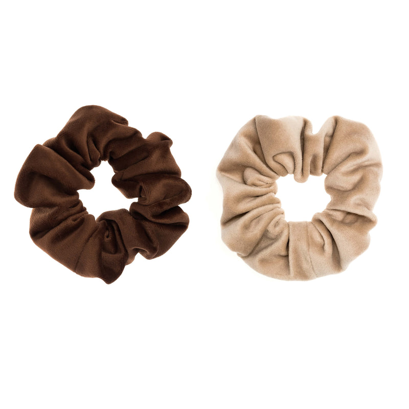 2 PK VELVET SCRUNCHIE COGNAC & SAND