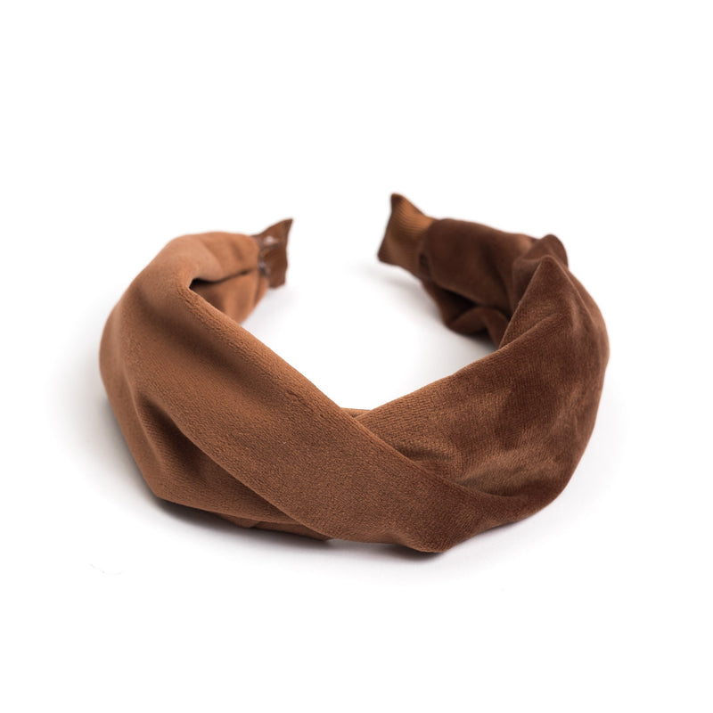 VELVET HAIR BAND FOLDED COGNAC