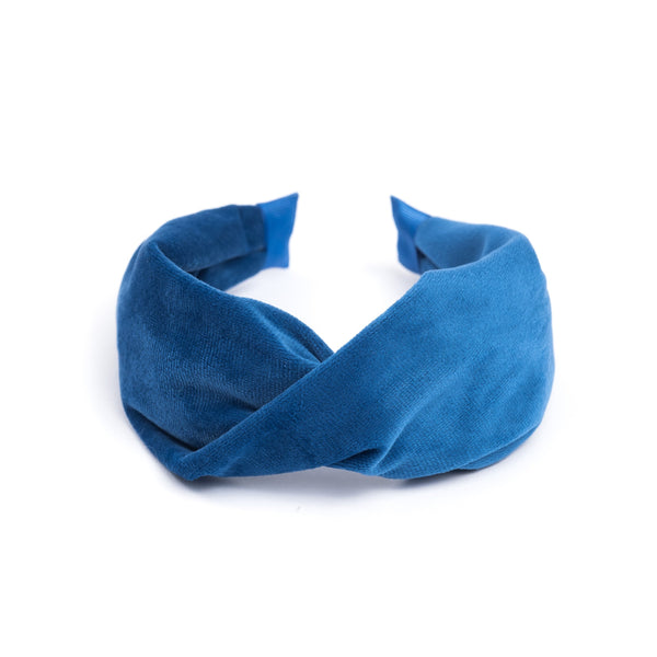 VELVET HAIR BAND FOLDED STRONG BLUE