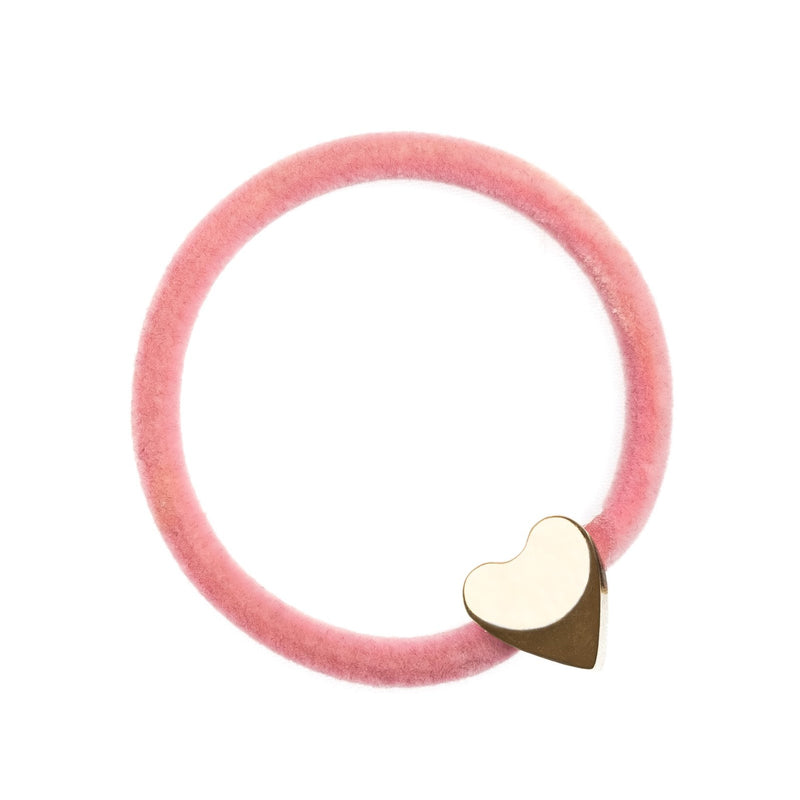 VELVET HAIR TIE BLUSH ROSE W/GOLD HEART