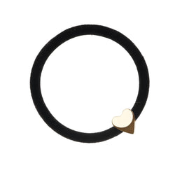 VELVET HAIR TIE BLACK W/GOLD HEART