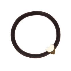 VELVET HAIR TIE CHOCOLATE BROWN W/GOLD HEART