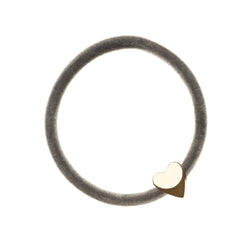 VELVET HAIR TIE GREY W/GOLD HEART